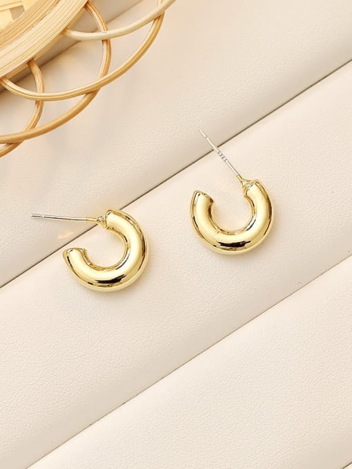 14K gold Copper Minimalist C shape Stud Trend Korean Fashion Earring