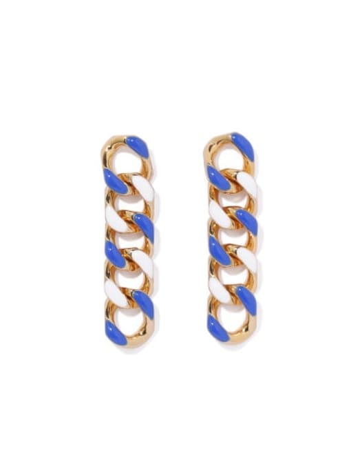 White and blue oil dripping Earrings Brass Enamel Geometric  Chain Vintage Drop Earring