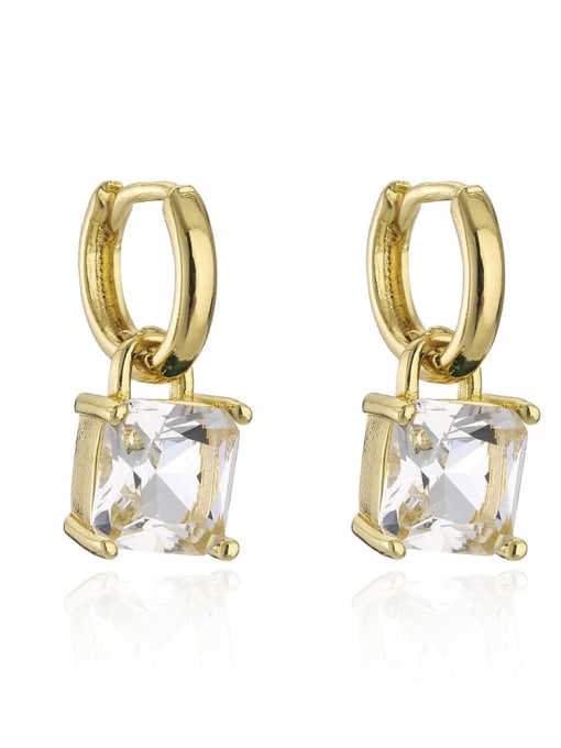41714 Brass Glass Stone Geometric Minimalist Huggie Earring