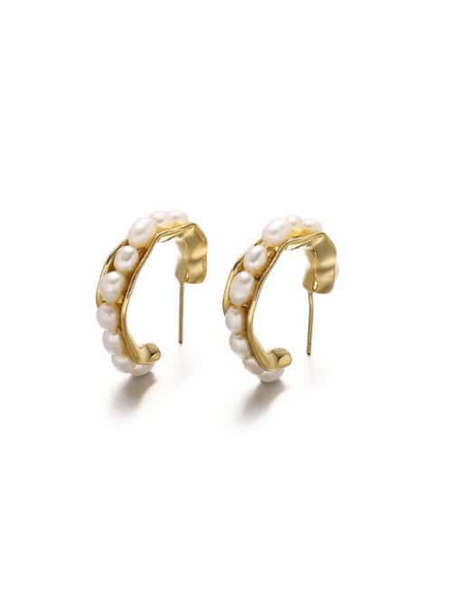 golden Brass Imitation Pearl C Shape Hip Hop Stud Earring