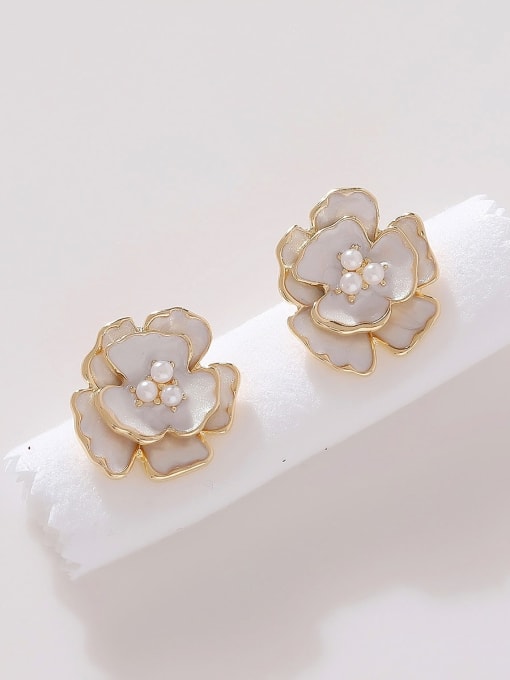 14K gold Brass Enamel Flower Minimalist Stud Earring