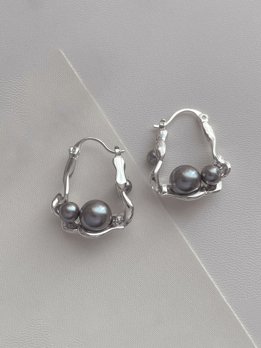 H248 white gold Brass Imitation Pearl Geometric Minimalist Huggie Earring