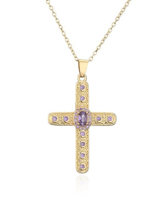 21777 Brass Cubic Zirconia Cross Vintage Regligious Necklace