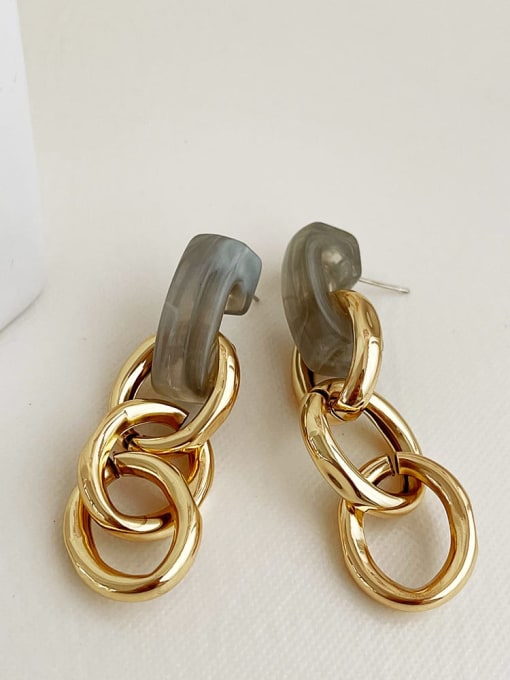 Grey metal chain earrings silver needle Alloy Resin Geometric chain  Vintage Drop Earring