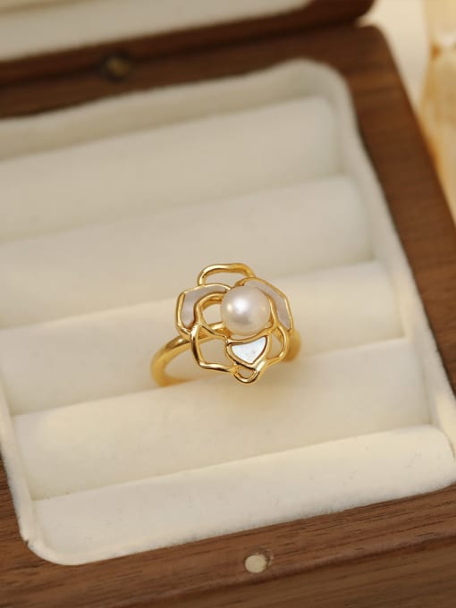 18K gold+white Brass Enamel Flower Dainty Band Ring