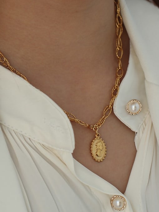 Five Color Brass Geometric  chain  Vintage Pendant Necklace 1