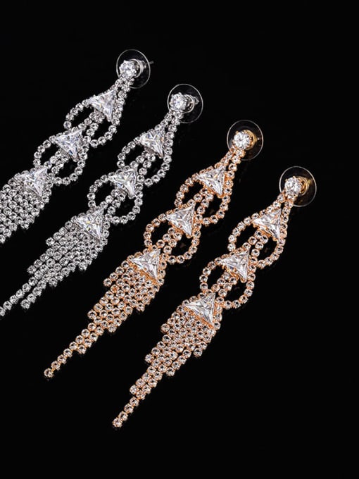 HYACINTH Copper Cubic Zirconia Tassel Ethnic Threader Trend Korean Fashion Earring 2