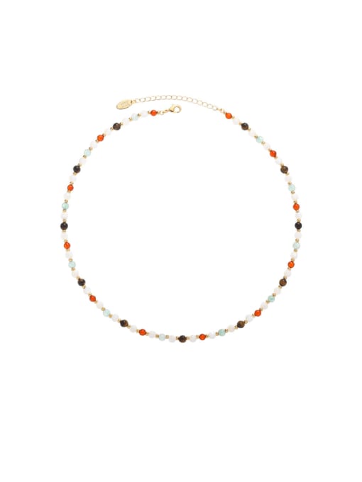 ACCA Brass Natural Stone Round Bohemia Beaded Necklace 0