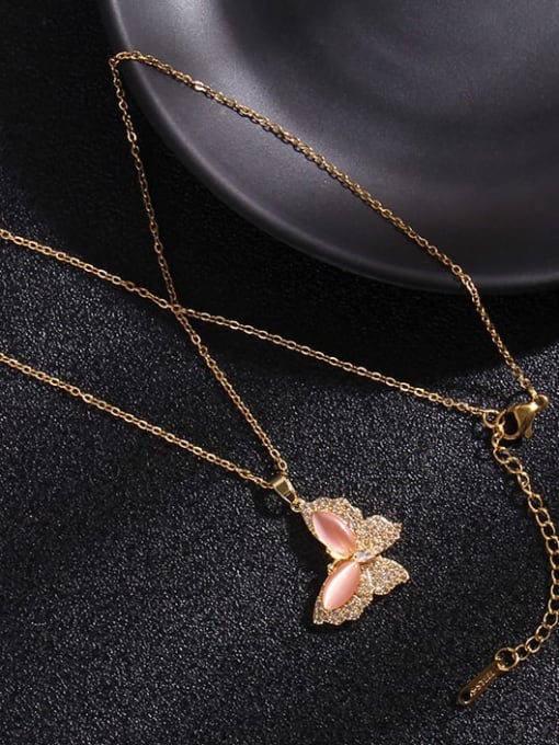 A310 Copper Cats Eye Flower Butterfly  Trend  Pendant Necklace