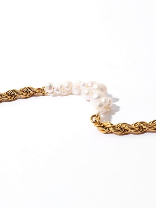 TINGS Brass Freshwater Pearl Geometric Vintage Link Bracelet 2