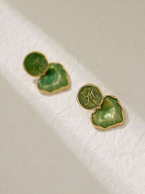 14k Gold translucent green Brass Enamel Geometric Minimalist Stud Earring