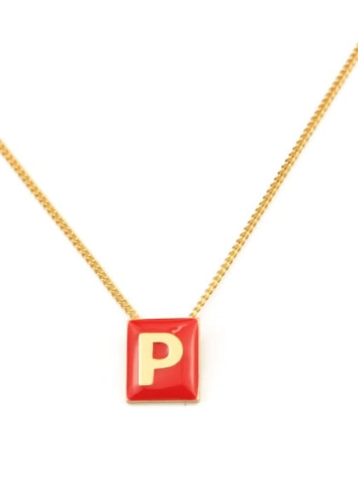 Red p Brass Enamel  Minimalist 26 English letters pendant Necklace