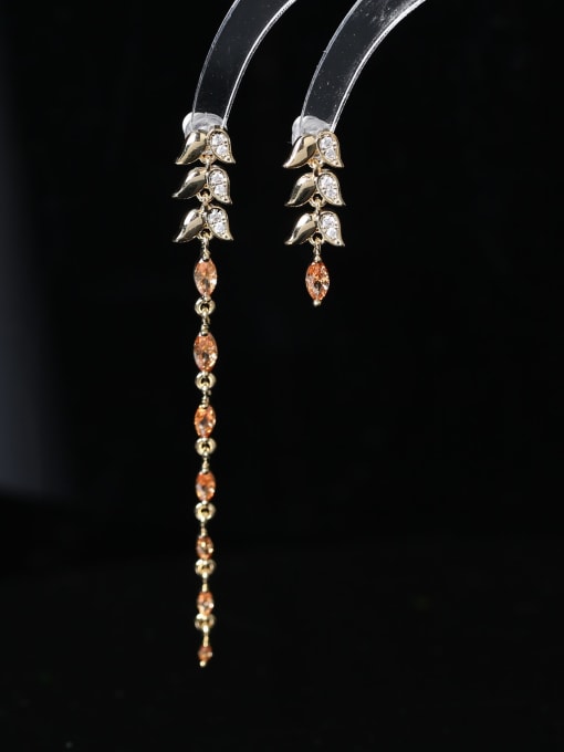 OUOU Brass Cubic Zirconia Asymmetrical  Leaf Luxury Cluster Earring 1