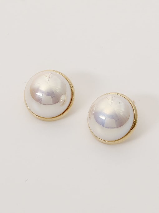14k Gold Brass Imitation Pearl Geometric Minimalist Stud Trend Korean Fashion Earring