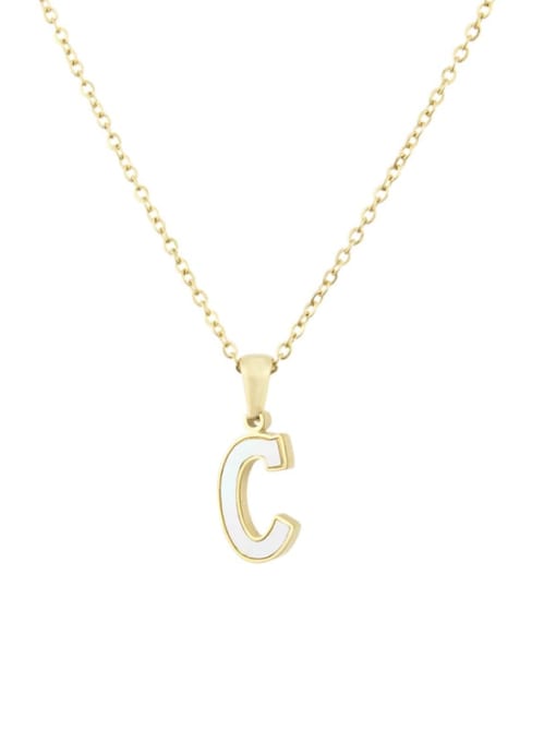 renchi Steinless steel shell minimalist 26 letter Pendant Necklace 1