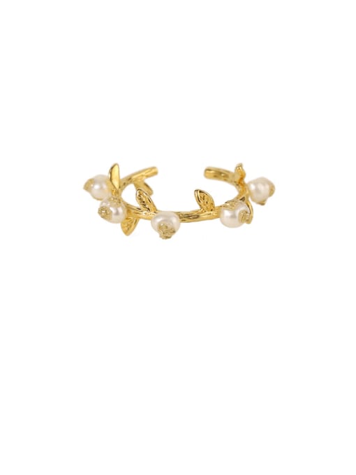 ACCA Brass Imitation Pearl Tree Vintage Band Ring 0