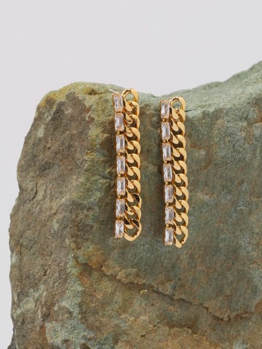 TINGS Brass Cubic Zirconia Geometric  Chain Vintage Drop Earring