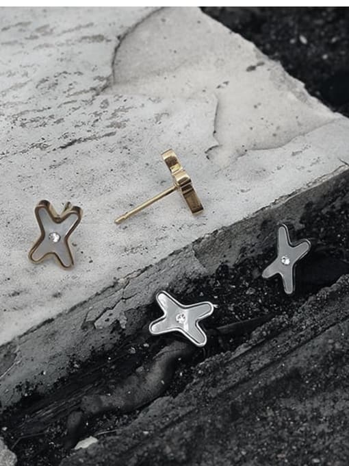 TINGS Brass Shell Cross Minimalist Stud Earring 3