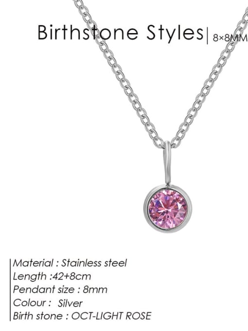 October Pink Steel Stainless steel Cubic Zirconia Round Minimalist Necklace