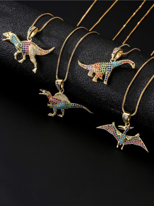 AOG Brass Cubic Zirconia  Vintage Dinosaur Pendant Necklace 0