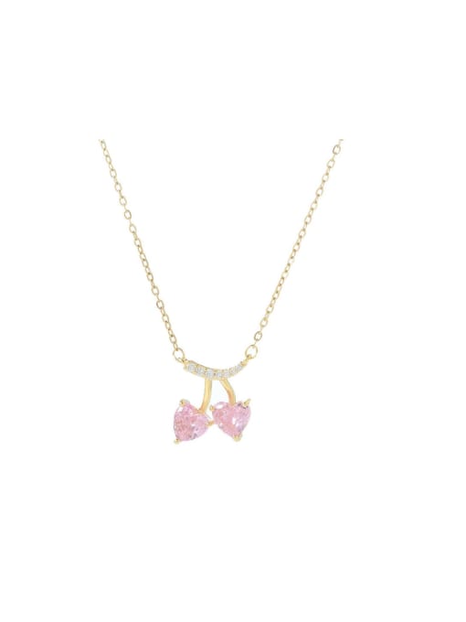 YOUH Brass Cubic Zirconia Pink Heart Dainty Necklace