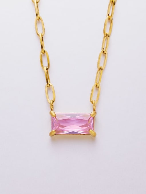 Gold +pink Titanium Steel Cubic Zirconia Geometric Minimalist Necklace