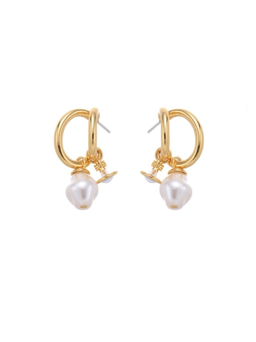 ACCA Brass Imitation Pearl Geometric Minimalist Drop Earring