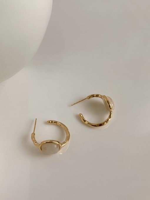 Q55 Beige Earrings Alloy Resin Geometric Vintage Hoop Earring