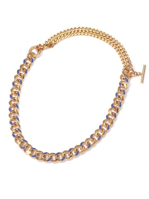 Blue oil drop gold necklace Brass Enamel Geometric Vintage Necklace