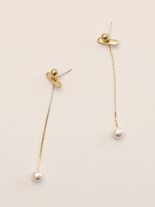 HYACINTH Brass Imitation Pearl Tassel Minimalist Threader Trend Korean Fashion Earring 0