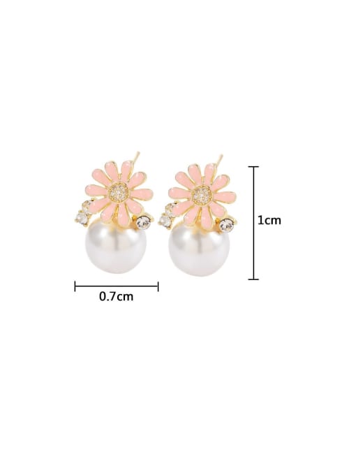 YOUH Brass Imitation Pearl Enamel Flower Dainty Stud Earring 2