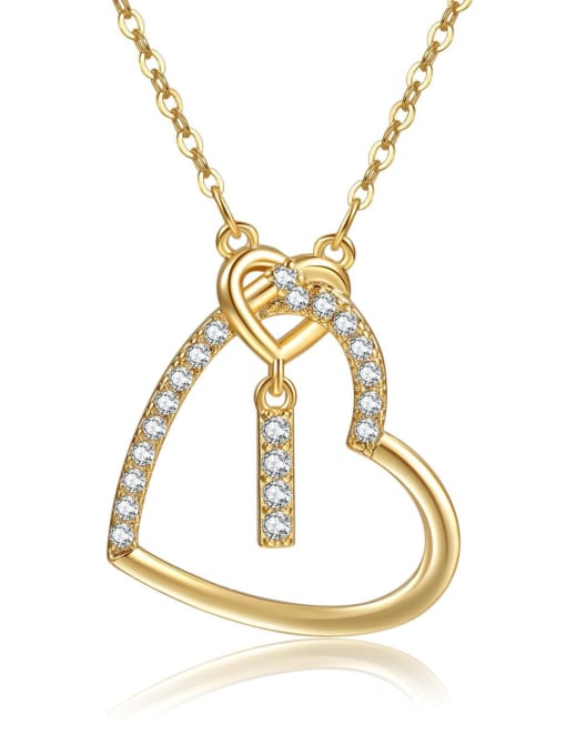 I gold Brass Cubic Zirconia Heart Minimalist  Letter Pendant Necklace