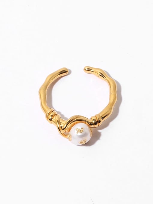 Gold foil Pearl Ring Brass Freshwater Pearl Irregular Vintage Band Ring