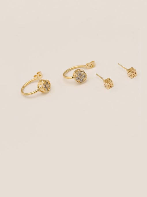 14k Gold Brass Cubic Zirconia Geometric Minimalist Hook Trend Korean Fashion Earring