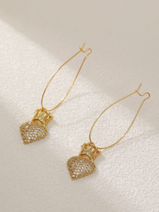 14k Gold Brass Cubic Zirconia Crown Minimalist Drop Earring