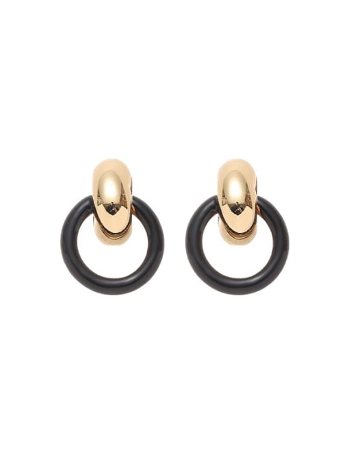 Black oil drip earrings Brass Enamel Geometric Minimalist Stud Earring