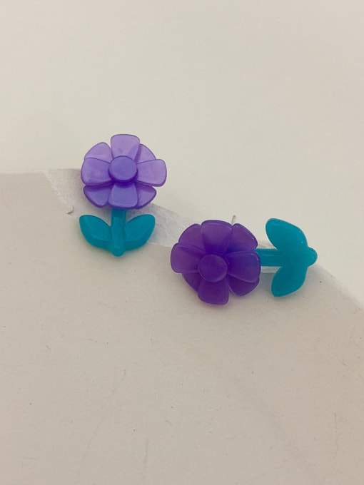 ZRUI Resin Purple Flower Trend Stud Earring 2