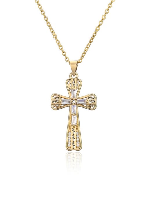 20712 Brass Cubic Zirconia Cross Vintage Regligious Necklace