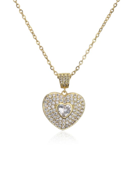 21121 Brass Cubic Zirconia Vintage Heart  Pendant Necklace