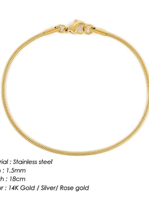 Gold 1.5mm 18cm Stainless steel Snake Minimalist Link Bracelet