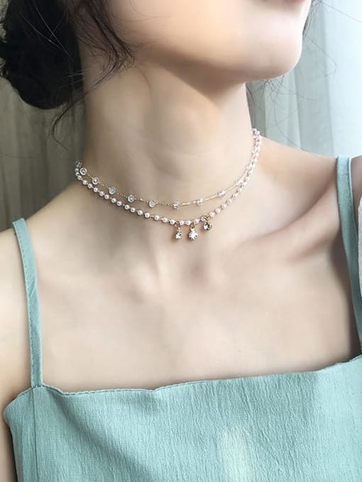 Papara Zinc Alloy Imitation Pearl White Locket Trend Choker Necklace