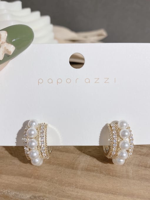Gold Plated zircon Pearl Earrings Alloy Cubic Zirconia Geometric Dainty Stud Earring