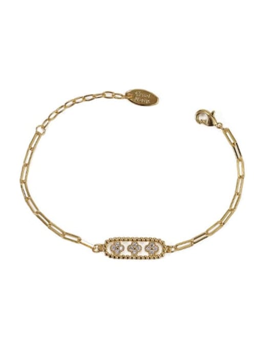 golden Brass Cubic Zirconia Geometric Vintage Link Bracelet