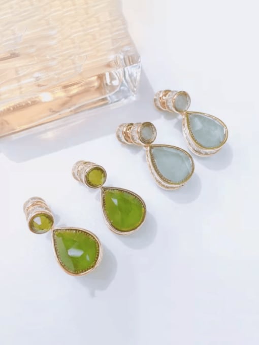 OUOU Brass Glass Stone Water Drop Luxury Drop Earring 1