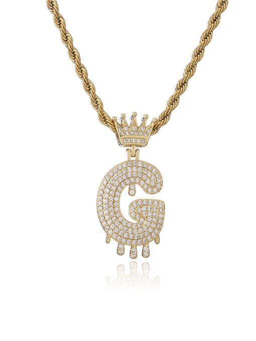 G Brass Cubic Zirconia Crown Hip Hop Letter Pendant Necklace