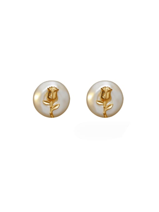 HYACINTH Brass Freshwater Pearl Geometric Minimalist Stud Earring 0