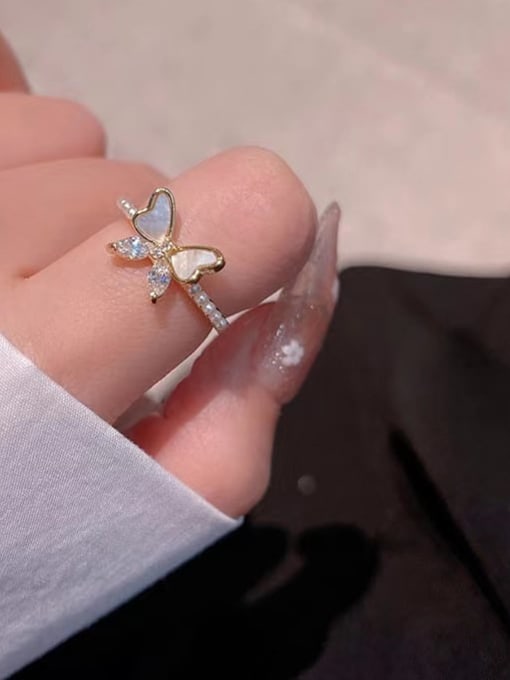 YOUH Brass Cubic Zirconia Butterfly Dainty Band Ring 1