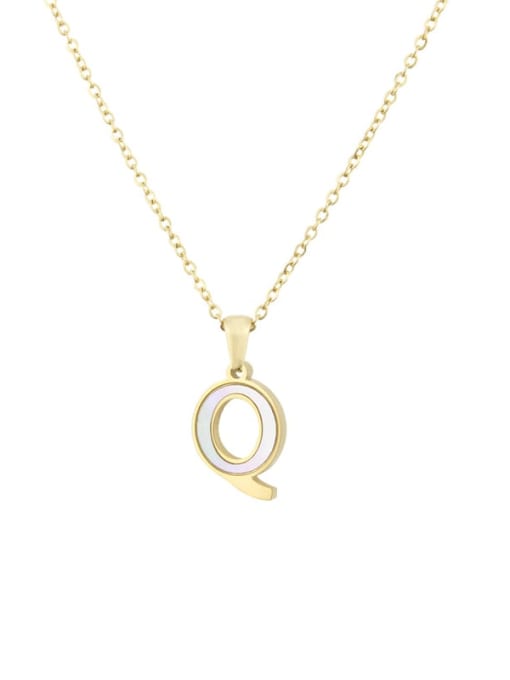 Q Steinless steel shell minimalist 26 letter Pendant Necklace