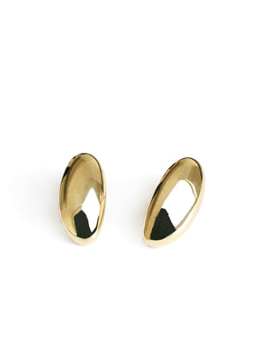 Oval Gold Earrings Brass Smooth Irregular  Geometric Minimalist Stud Earring