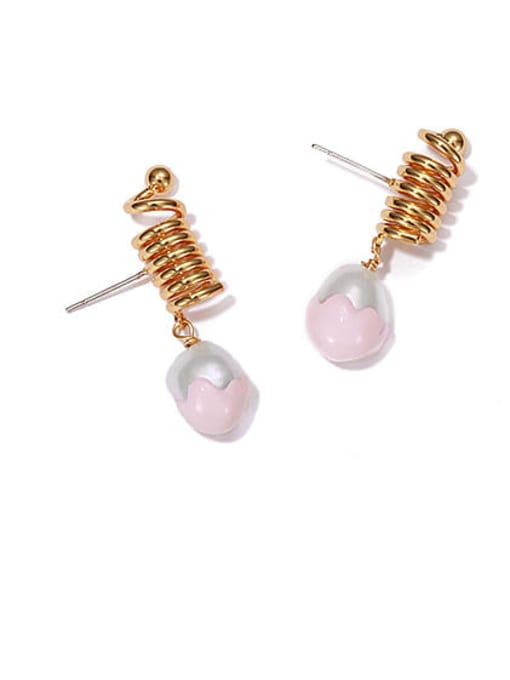 Pink oil drop spring stud Brass Imitation Pearl Geometric Vintage Drop Earring